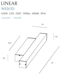 KINKIET LINEAR IP44 WHITE, 18W 4000K ŚCIEMNIALNY