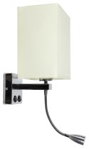 BOHO LAMPA KINKIET 1X40W E27 + 2W LED CHROM ABAŻ. PROSTOKĄTNY BEŻOWY 18X12X21 CM