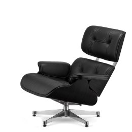 Fotel Lucera insp. Lounge Chair Czarna Skóra Czarny dąb Chromowana