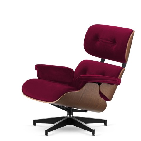 Fotel Lucera insp. Lounge Chair Velvet Bordowy (SWAN-14) Ciemny orzech Czarna z chromowanymi grzbietami