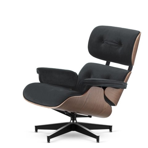 Fotel Lucera insp. Lounge Chair Velvet Ciemnoszary (SWAN-13) Jasny orzech Czarna z chromowanymi grzbietami