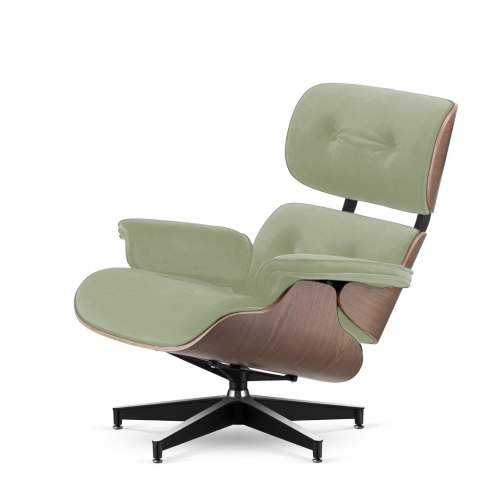 Fotel Lucera insp. Lounge Chair Velvet Jasnozielony (SWAN-60) Jasny orzech Czarna z chromowanymi grzbietami