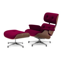 Fotel Lucera z podnóżkiem insp. Lounge Chair Velvet Bordowy (SWAN-14) Ciemny orzech Chromowana