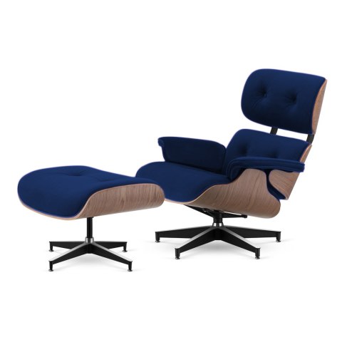 Fotel Lucera z podnóżkiem insp. Lounge Chair Velvet Ciemnogranatowy (SWAN-18) Jasny orzech Czarna z chromowanymi grzbietami