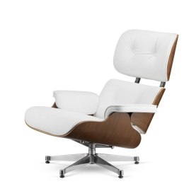 Fotel Lucera XL insp. Lounge Chair Biała Skóra Ciemny orzech Chromowana