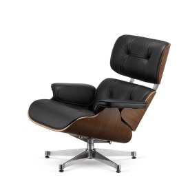 Fotel Lucera insp. Lounge Chair Czarna Skóra Ciemny orzech Chromowana