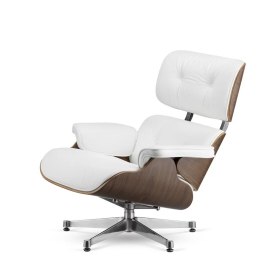 Fotel Lucera insp. Lounge Chair Biała Skóra Jasny orzech Chromowana