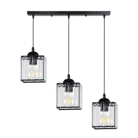 GLASSIA LAMPA WISZĄCA CZARNY 3X40 E27 KLOSZ CZARNY+KRYSZTAŁY BEZBARWNE