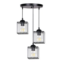 GLASSIA LAMPA WISZĄCA TALERZ CZARNY 3X40 E27 KLOSZ CZARNY+KRYSZTAŁY BEZBARWNE