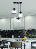 GLASSIA LAMPA WISZĄCA TALERZ CZARNY 3X40 E27 KLOSZ CZARNY+KRYSZTAŁY BEZBARWNE