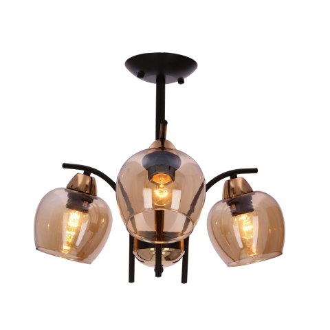 MERRA lampa wiszaca czarny 3x40W E27 klosz bursztynowy