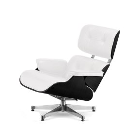 Fotel Lucera insp. Lounge Chair Biała Skóra Czarny dąb Chromowana