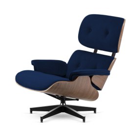 Fotel Lucera XL insp. Lounge Chair Velvet Ciemnogranatowy (SWAN-18) Jasny orzech