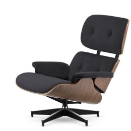 Fotel Lucera XL insp. Lounge Chair Velvet Ciemnoszary (SWAN-13) Jasny orzech