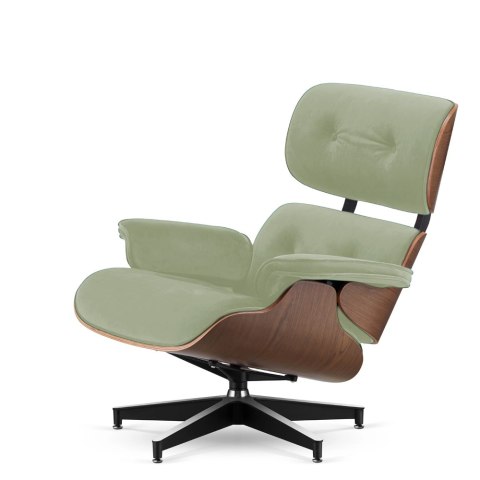 Fotel Lucera insp. Lounge Chair Velvet Jasnozielony (SWAN-60) Ciemny orzech Czarna z chromowanymi grzbietami