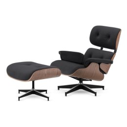 Fotel Lucera z podnóżkiem insp. Lounge Chair Velvet Ciemnoszary (SWAN-13) Jasny orzech Czarna z chromowanymi grzbietami