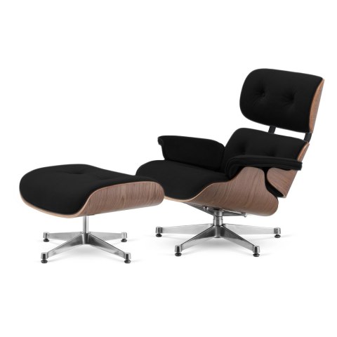 Fotel Lucera z podnóżkiem insp. Lounge Chair Velvet Czarny (modal-23) Jasny orzech Chromowana