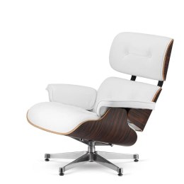 Fotel Lucera insp. Lounge Chair Biała Skóra Ebony Chromowana