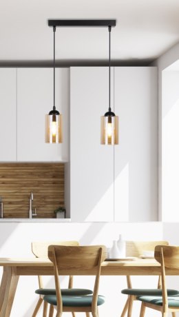 Bistro lampa wisząca czarny 2x40w e27 klosz brązowy