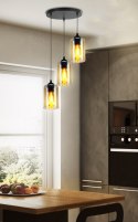 Bistro lampa wisząca czarny talerz 3x40w e27 klosz brązowy