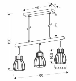 BERNITA LAMPA WISZĄCA 3X60W E27 CZARNY