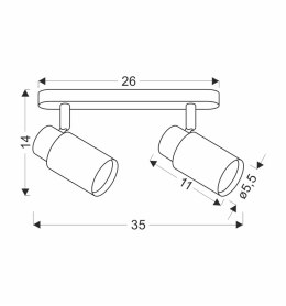 Claro lampa sufitowa listwa biały 2x15W GU10 klosz biały+drewniany