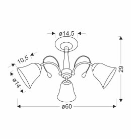 ORA LAMPA SUFITOWA ZŁOTY 3X40 E27 KLOSZ BIAŁY