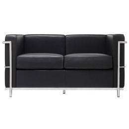 Sofa dwuosobowa SOFT LC2 czarna - włoska skóra naturalna, metal