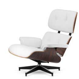 Fotel Lucera XL insp. Lounge Chair Biała Skóra Ebony Czarna z chromowanymi grzbietami