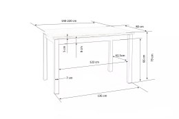 TIAGO stół rozkładany 140-220/80 blat: dąb lancelot, nogi: biały