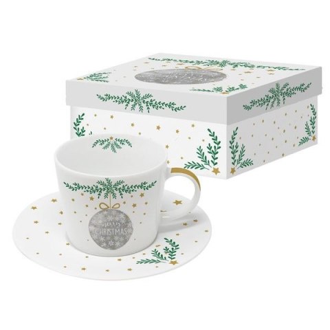 Srebrna Bombka Filiżanka Porcelanowa w Ozdobnym Pudełku 200 ml