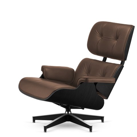 Fotel Lucera XL insp. Lounge Chair Brązowa Skóra Czarny dąb Czarna z chromowanymi grzbietami