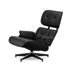 Fotel Lucera XL insp. Lounge Chair Czarna Skóra Czarny dąb Czarna z chromowanymi grzbietami