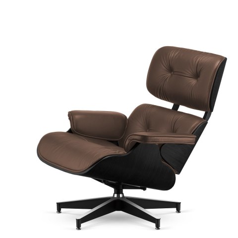 Fotel Lucera insp. Lounge Chair Brązowa skóra Czarny dąb Czarna z chromowanymi grzbietami