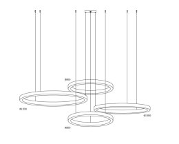 Lampa wisząca CIRCLE 80+80+100+120 LED mosiądz na 1 podsufitce