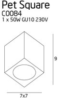 LAMPA SUFITOWA PET SQUARE CHROM, GU10