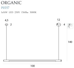 LAMPA WISZĄCA ORGANIC HORIZON 100CM BIAŁA ŚCIEMNIALNA