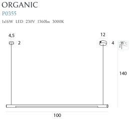 LAMPA WISZĄCA ORGANIC HORIZON 100CM CHROM