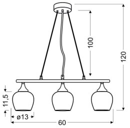 SIRIUS LAMPA WISZĄCA 3X60W E27 CHROM 3D