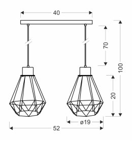 Primo lampa wisząca czarny+złoty 2x60w e27 klosz czarny