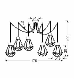 Primo p lampa wisząca czarny+złoty 6x60w e27 klosz czarny