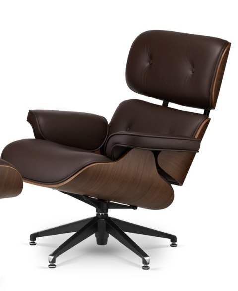 Fotel Lucera insp. Lounge Chair Brązowa Skóra Wyprzedaż Ciemny orzech