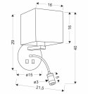 MAGNUM 1 LAMPA KINKIET OKRAGŁY 1X40W E27+3W LED ABAŻUR KWADRAT BIAŁY