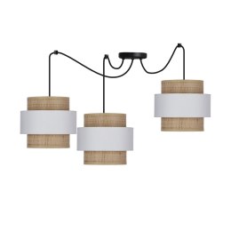 Rattan p lampa wisząca czarny 3x40w e27 abażur biały+kremowy