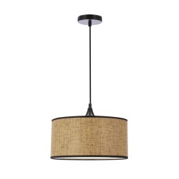 ANAKA LAMPA WISZĄCA CZARNY 1X40W E27 ABAŻUR PLECIONKA BEŻOWO-BRĄZOWA