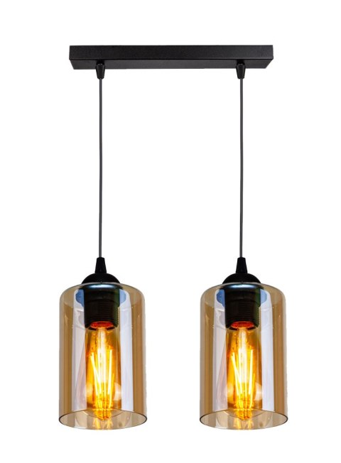 Bistro lampa wisząca czarny 2x40w e27 klosz brązowy