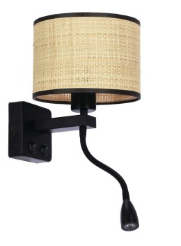 POLO LAMPA KINKIET CZARNY 1X40W E27+2W LED ABAŻUR BEŻOWY