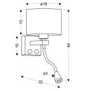 POLO LAMPA KINKIET CZARNY 1X40W E27+2W LED ABAŻUR BEŻOWY