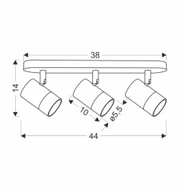 TOBI LAMPA SUFITOWA LISTWA CZARNY 3X15W GU10 KLOSZ CZARNY+ZŁOTY