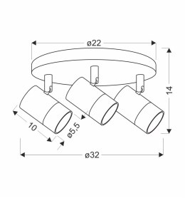 TOBI LAMPA SUFITOWA PLAFON CZARNY 3X15W GU10 KLOSZ CZARNY+ZŁOTY